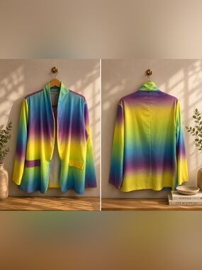 Women's Gradient Satin Open Blazer - Yellow & Purple Ombre